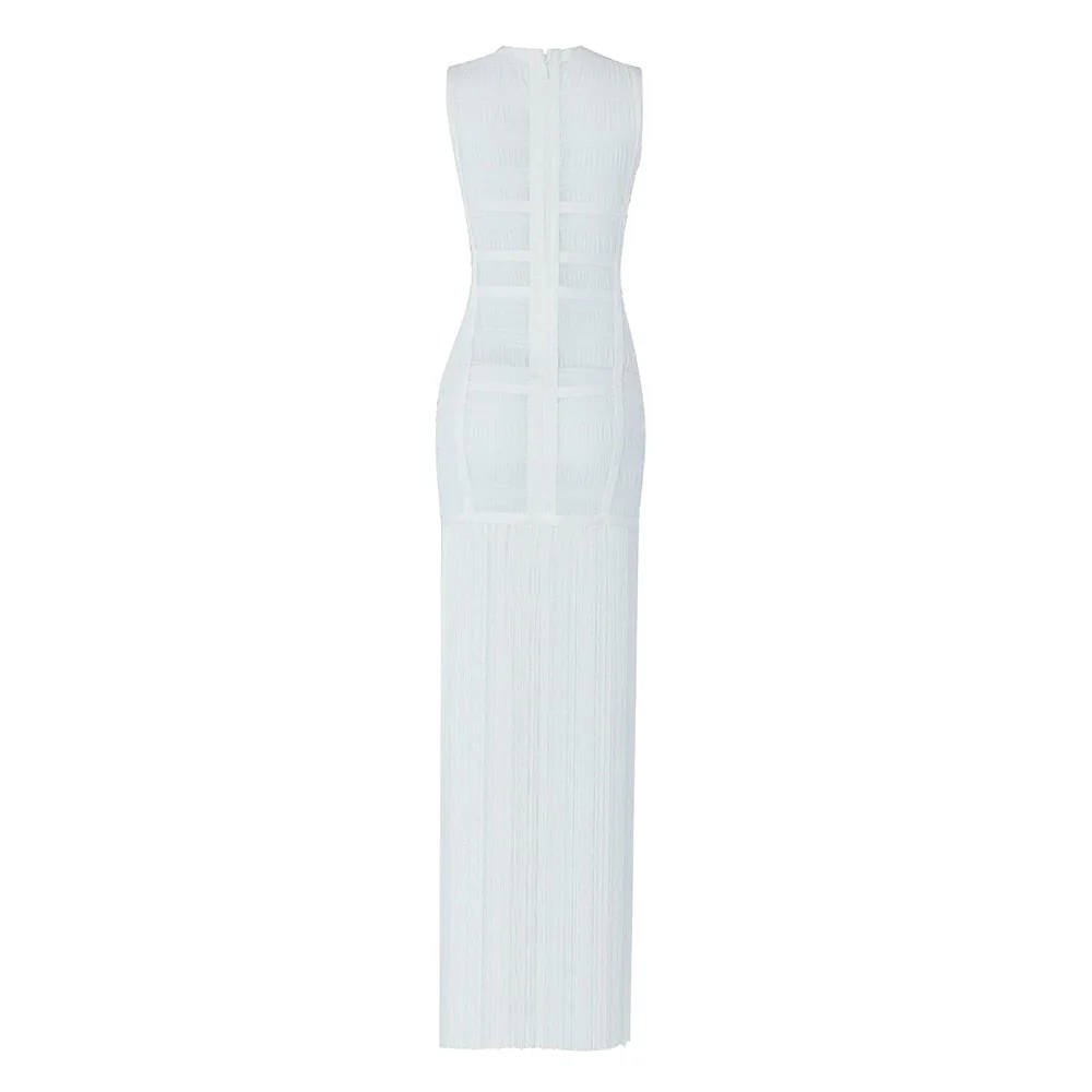 Hollow Fringe White Sleeveless One-piece Dress Summer Party Gathering Dresses - Image 3
