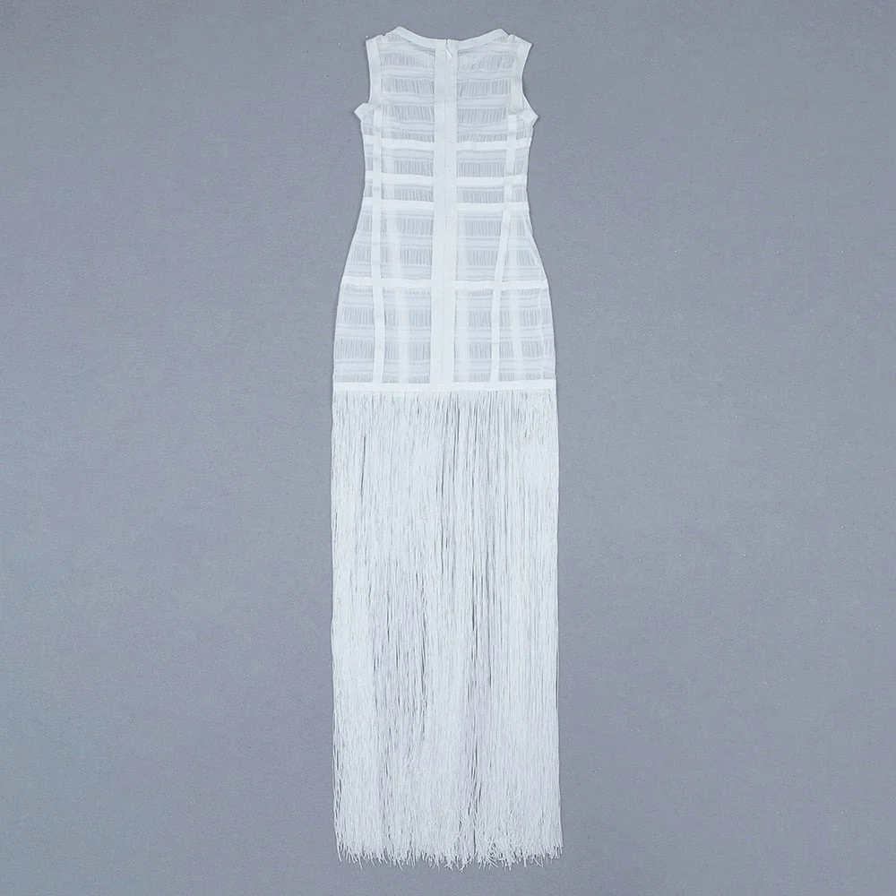 Hollow Fringe White Sleeveless One-piece Dress Summer Party Gathering Dresses - Image 4
