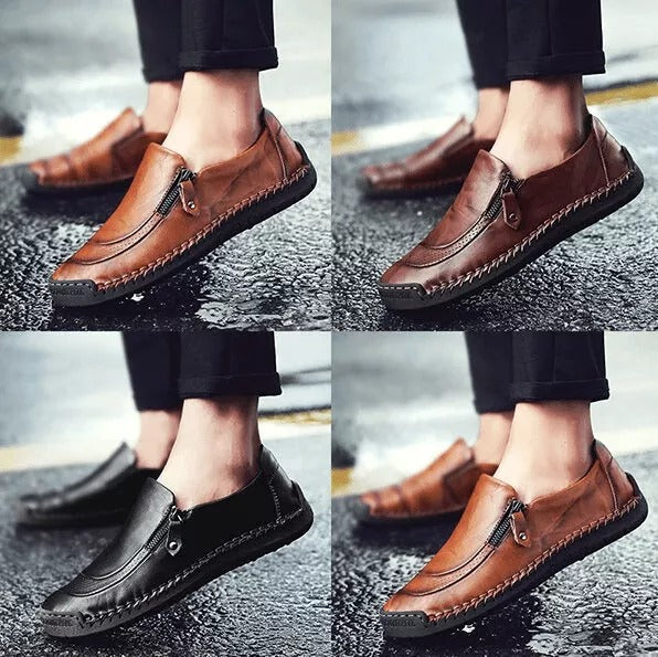 Mens Handmade Side Zipper Casual Comfy Leather Slip On Loafers - Image 10