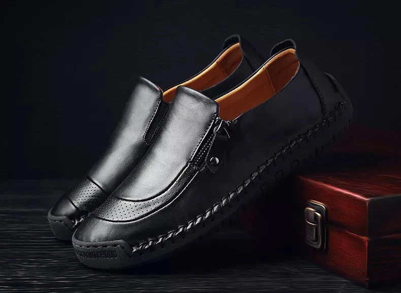 Mens Handmade Side Zipper Casual Comfy Leather Slip On Loafers - Image 3