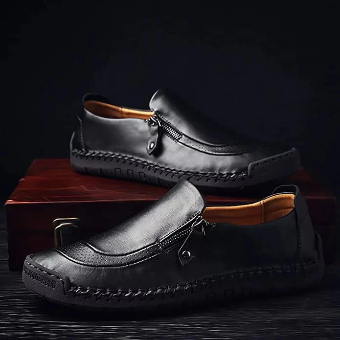 Mens Handmade Side Zipper Casual Comfy Leather Slip On Loafers - Image 4