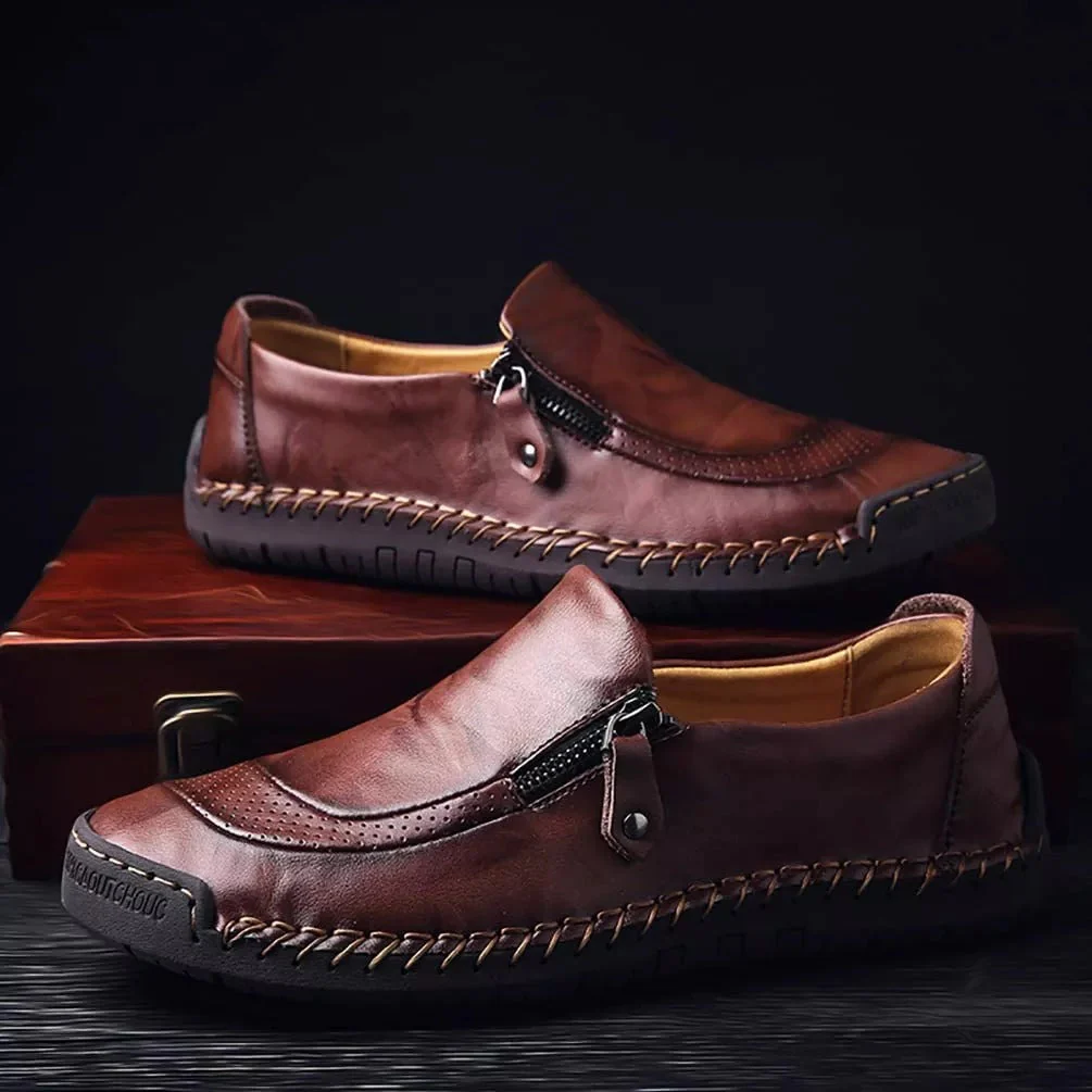 Mens Handmade Side Zipper Casual Comfy Leather Slip On Loafers - Image 5