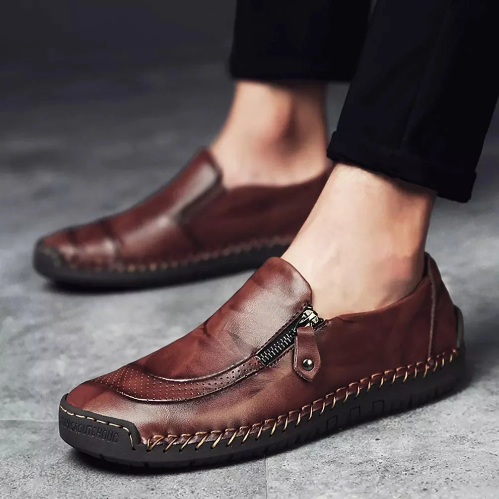 Mens Handmade Side Zipper Casual Comfy Leather Slip On Loafers - Image 6