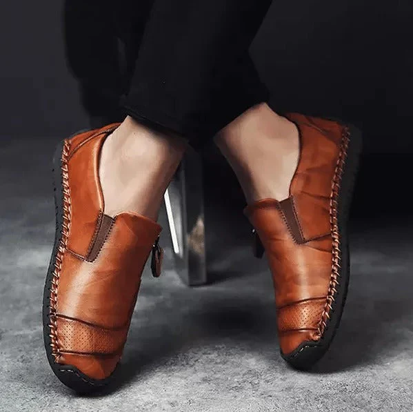 Mens Handmade Side Zipper Casual Comfy Leather Slip On Loafers - Image 7