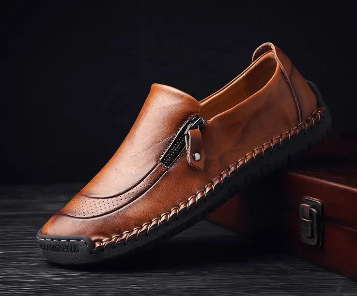 Mens Handmade Side Zipper Casual Comfy Leather Slip On Loafers - Image 8