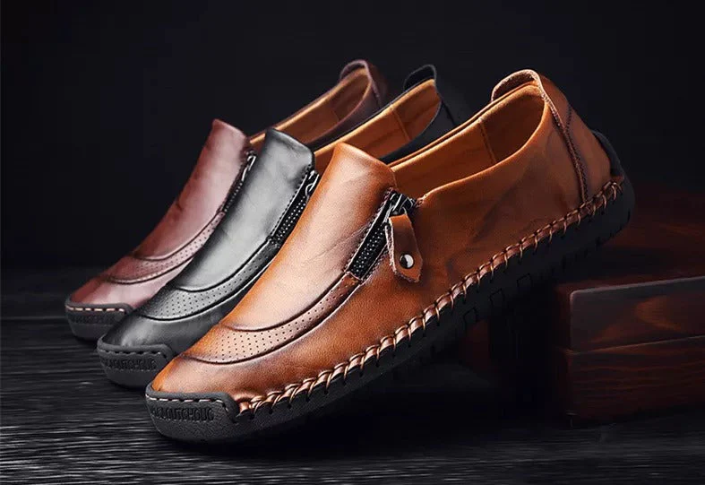 Mens Handmade Side Zipper Casual Comfy Leather Slip On Loafers - Image 9