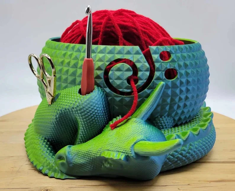 Large Fantasy Dragon and Egg Fantasy Bowl Knitting or Crochet Bowl - Image 6