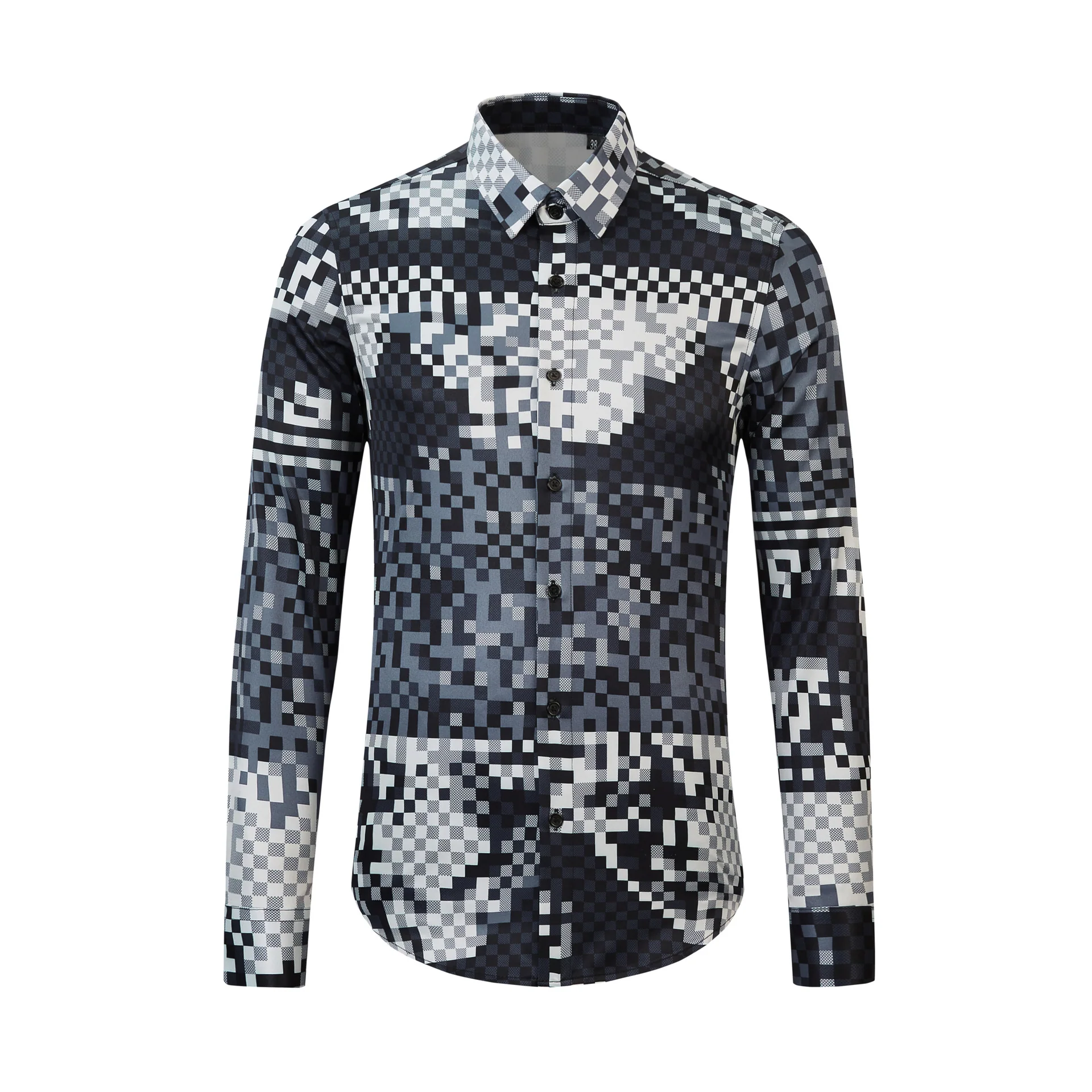Magic Cube Grid Digital Printing Non-iron Anti-wrinkle Men's Long Sleeve Shirt - Image 5