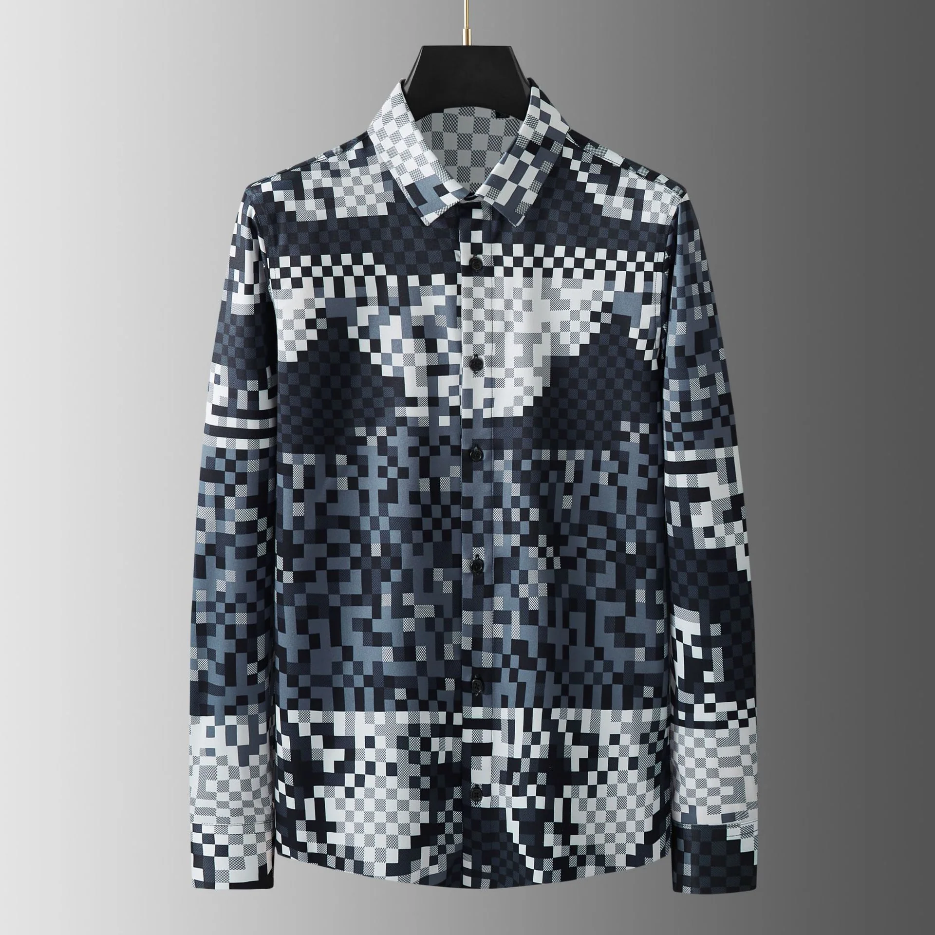 Magic Cube Grid Digital Printing Non-iron Anti-wrinkle Men's Long Sleeve Shirt - Image 6