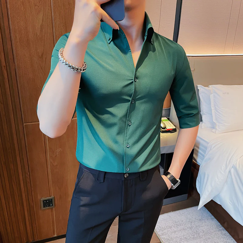 Men's 2024 summer new handsome shirt white - Image 2