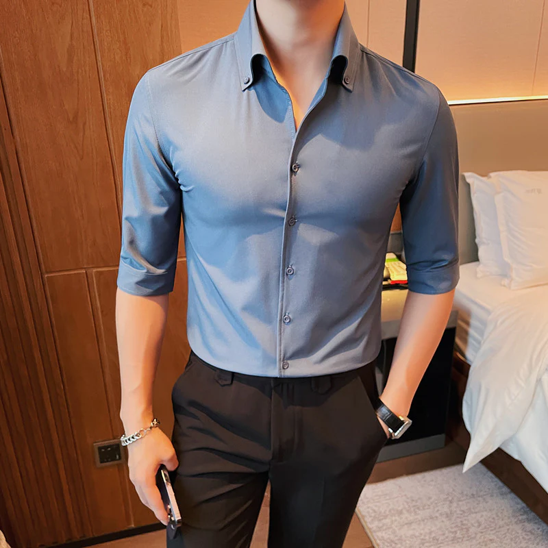 Men's 2024 summer new handsome shirt white - Image 3