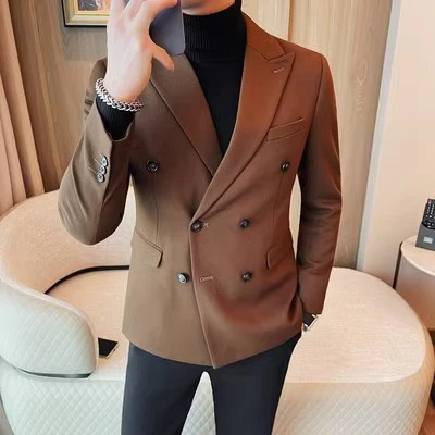 Men's double-breasted three-button suit - Image 3