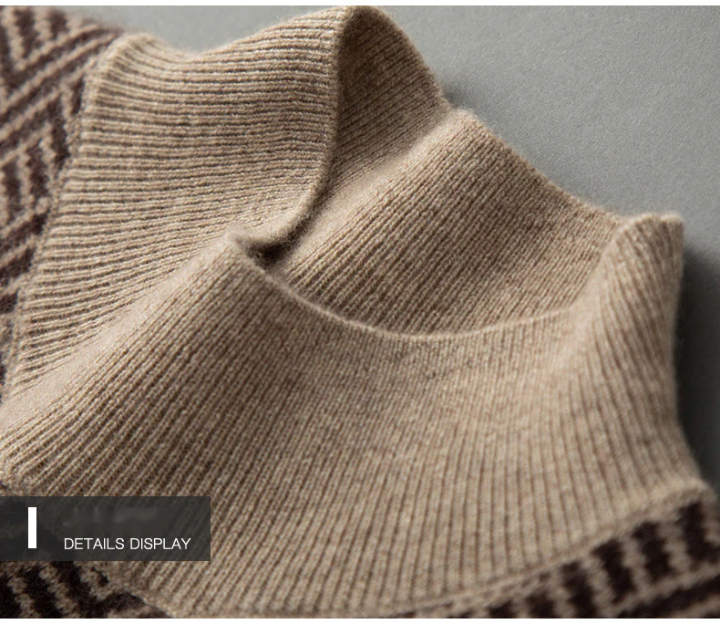 Men's Half Turtleneck Cashmere Sweater Jacquard Pullover All-match Knitted Bottoming Sweater Loose Top - Image 5