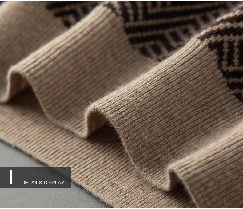 Men's Half Turtleneck Cashmere Sweater Jacquard Pullover All-match Knitted Bottoming Sweater Loose Top - Image 6