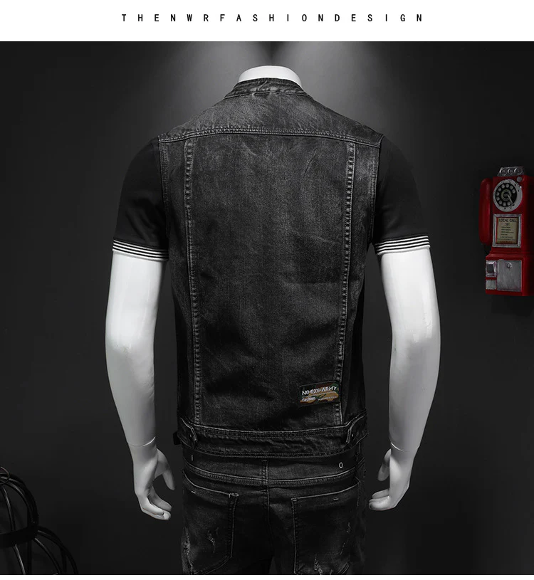 Men's Harley Davidson Team Uniform Black Stand Collar Large Size Denim Vest - Image 6