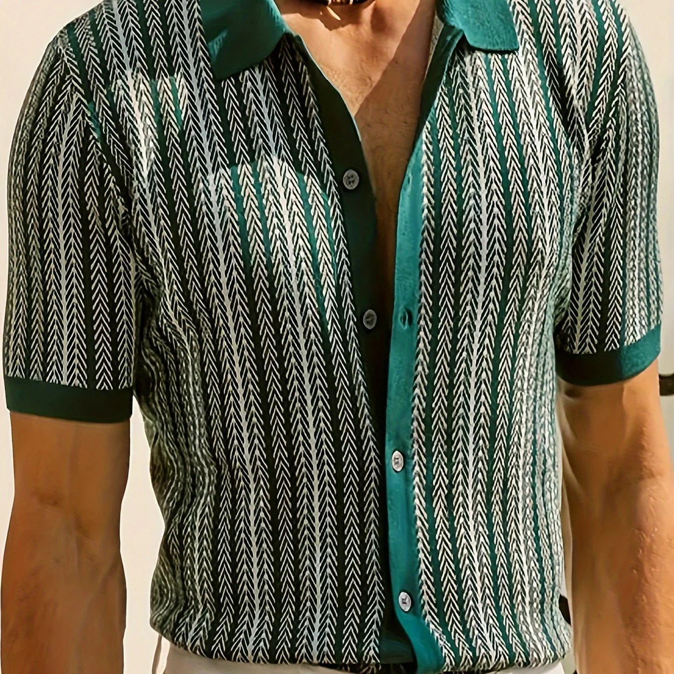 Men's Knit Shirts Vintage Short Sleeve Button Down Polo Shirt Fashion Casual Summer Beach Tops - Image 12