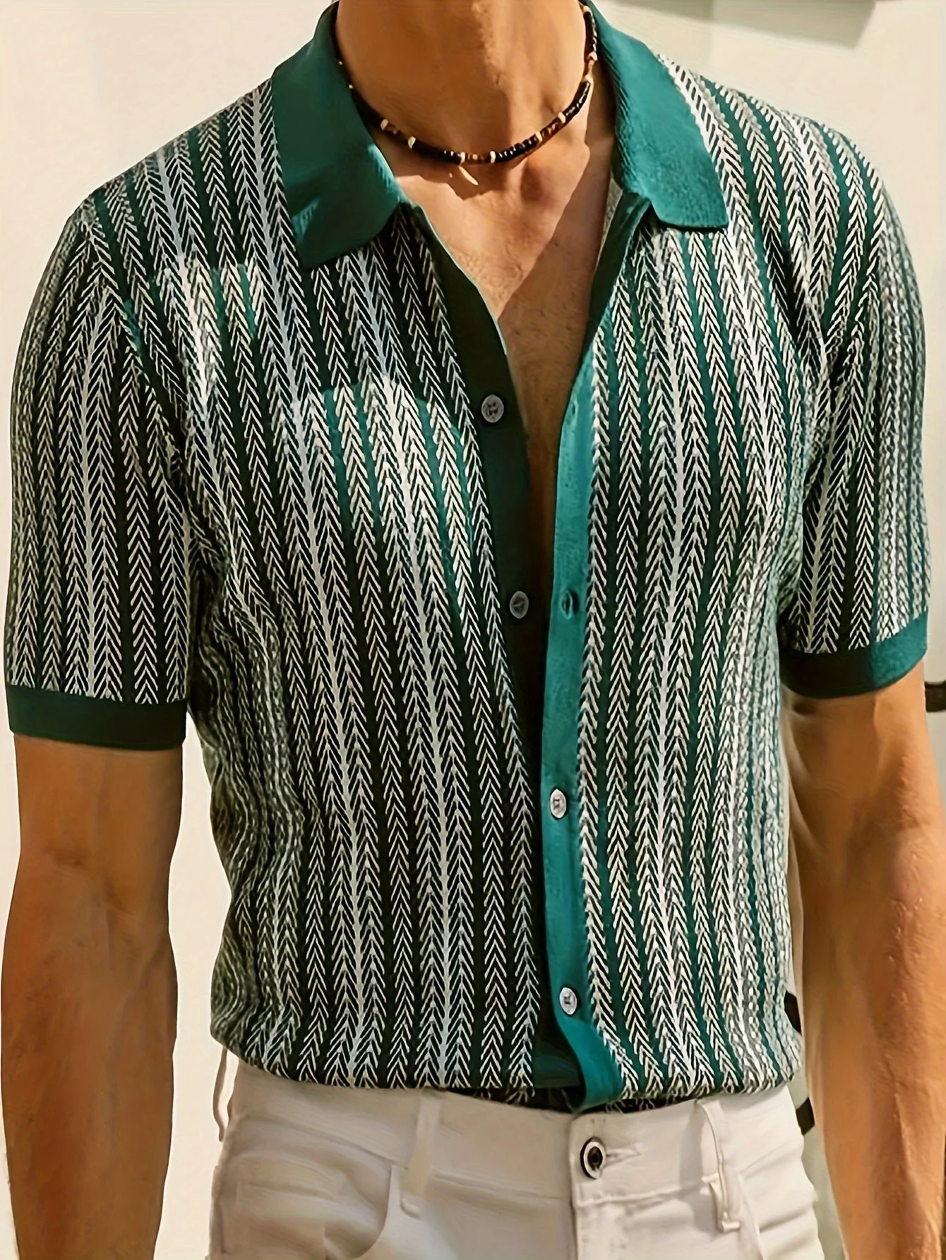 Men's Knit Shirts Vintage Short Sleeve Button Down Polo Shirt Fashion Casual Summer Beach Tops - Image 2