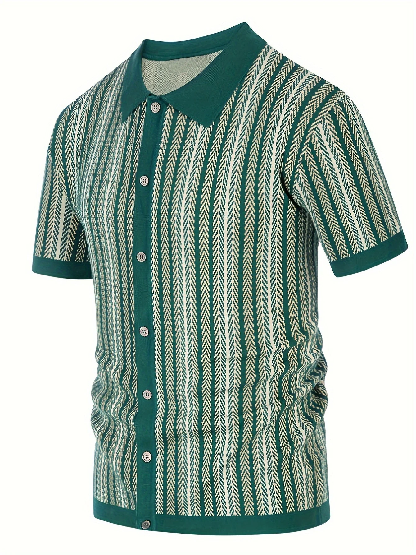 Men's Knit Shirts Vintage Short Sleeve Button Down Polo Shirt Fashion Casual Summer Beach Tops - Image 7