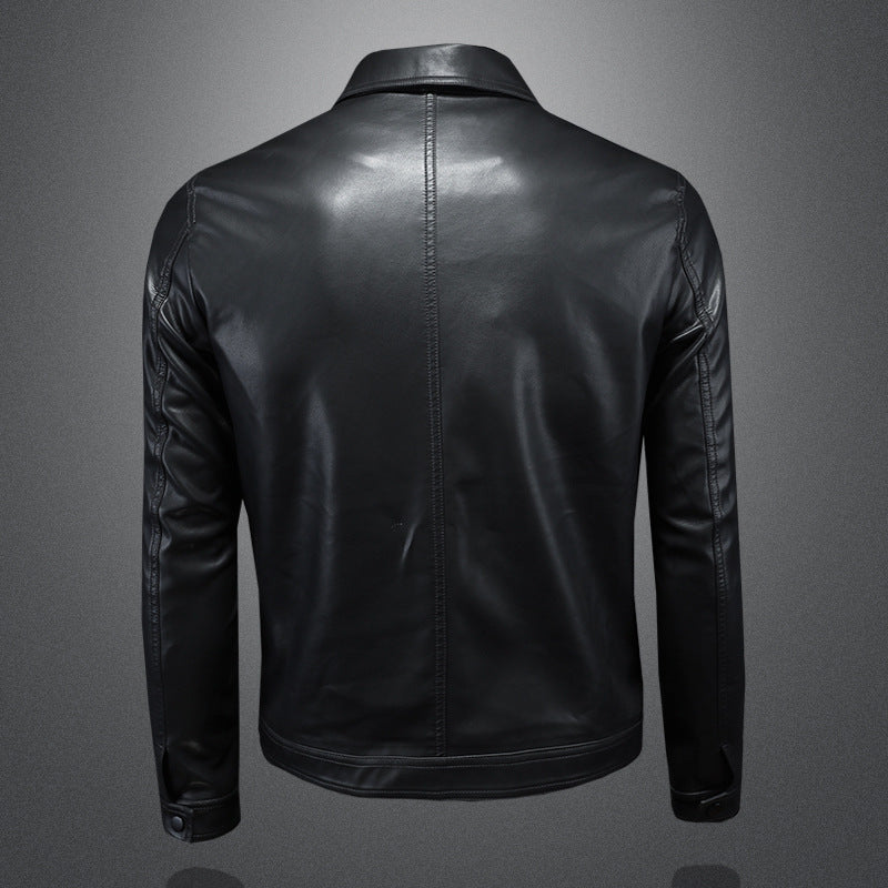 Men's Lapel Leather Motorcycle Jacket - Image 3