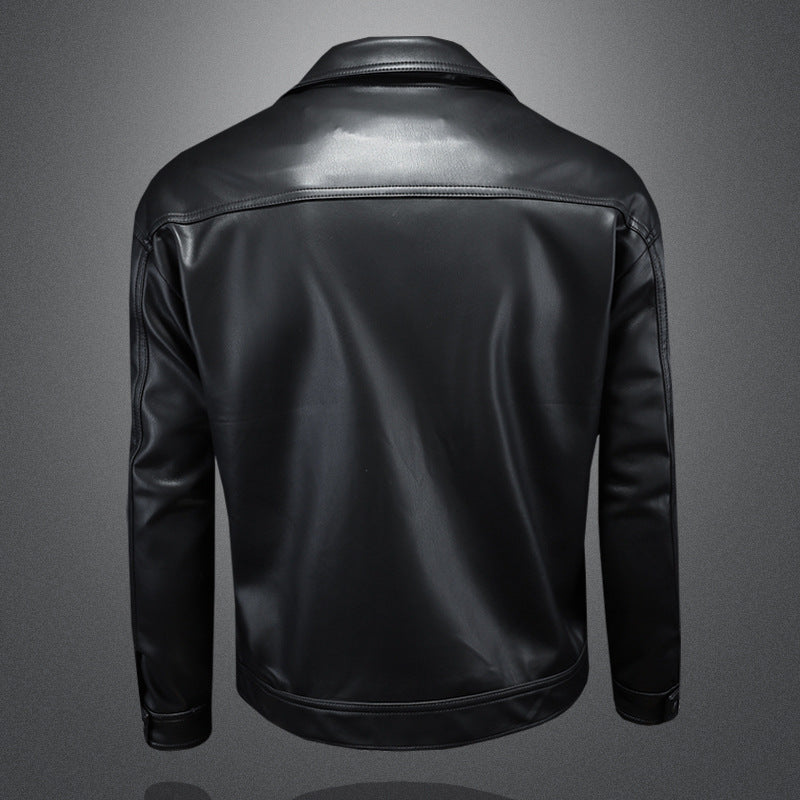 Men's Lapel Motorcycle Leather Jacket Slim Fit Trendy Men 6189 - Image 3