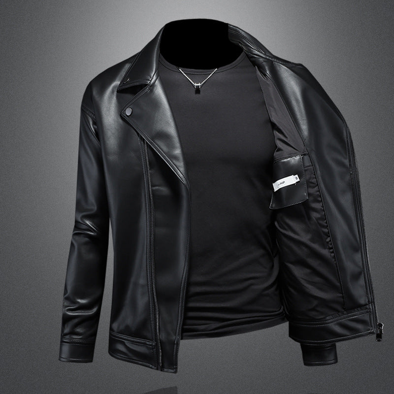 Men's Lapel Motorcycle Leather Jacket Slim Fit Trendy Men 6189 - Image 5