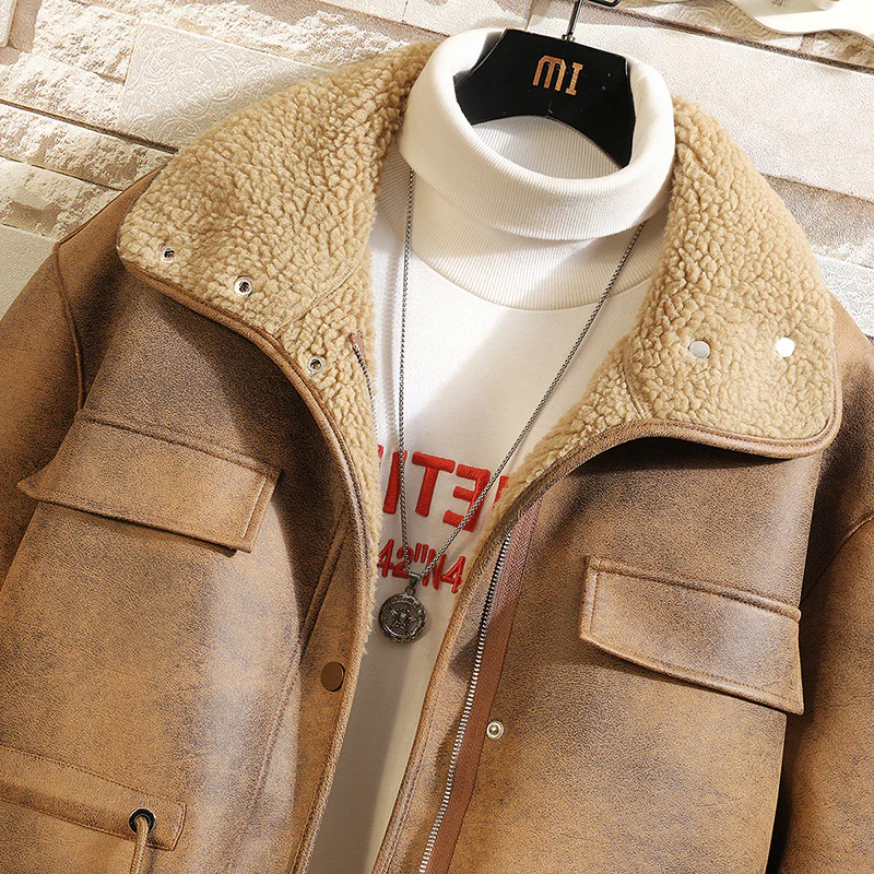 Men's leather suede jacket double-sided cotton coat - Image 3