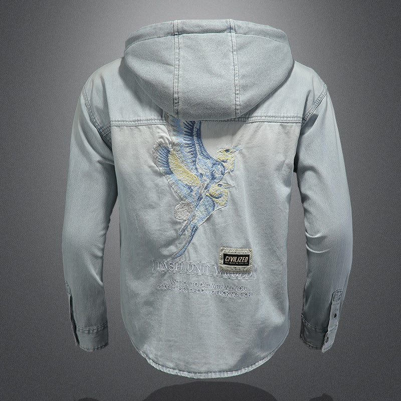 Men's light colored hooded shirt with embroidery - Image 3