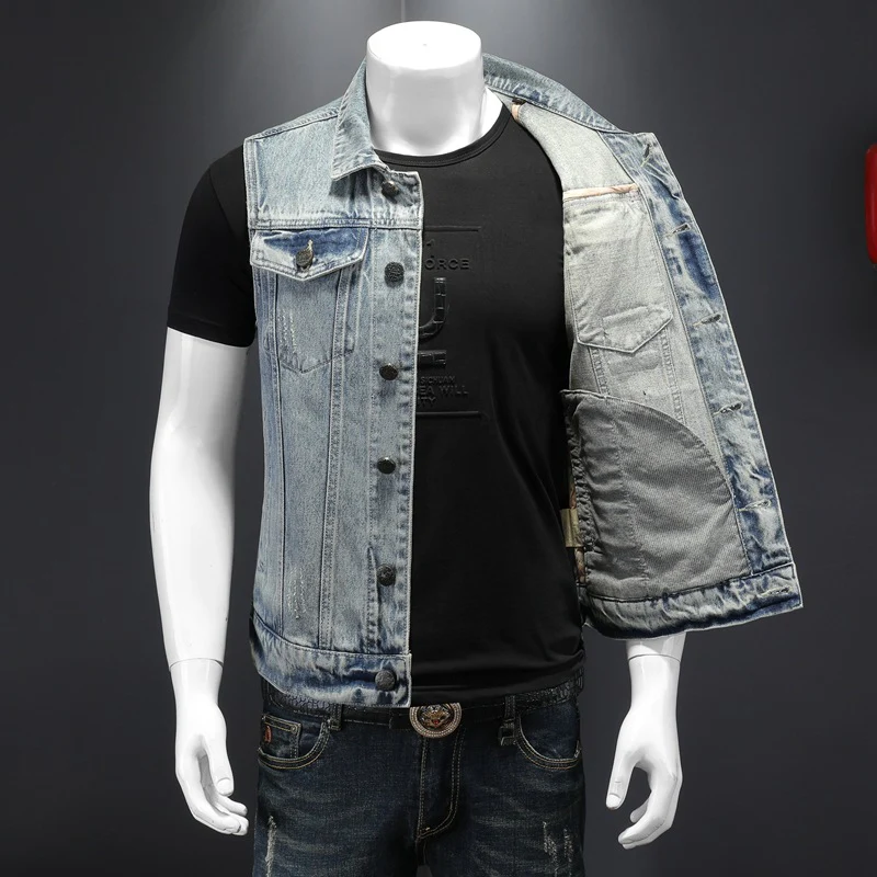 Men's light-colored patch washed denim vest - Image 4