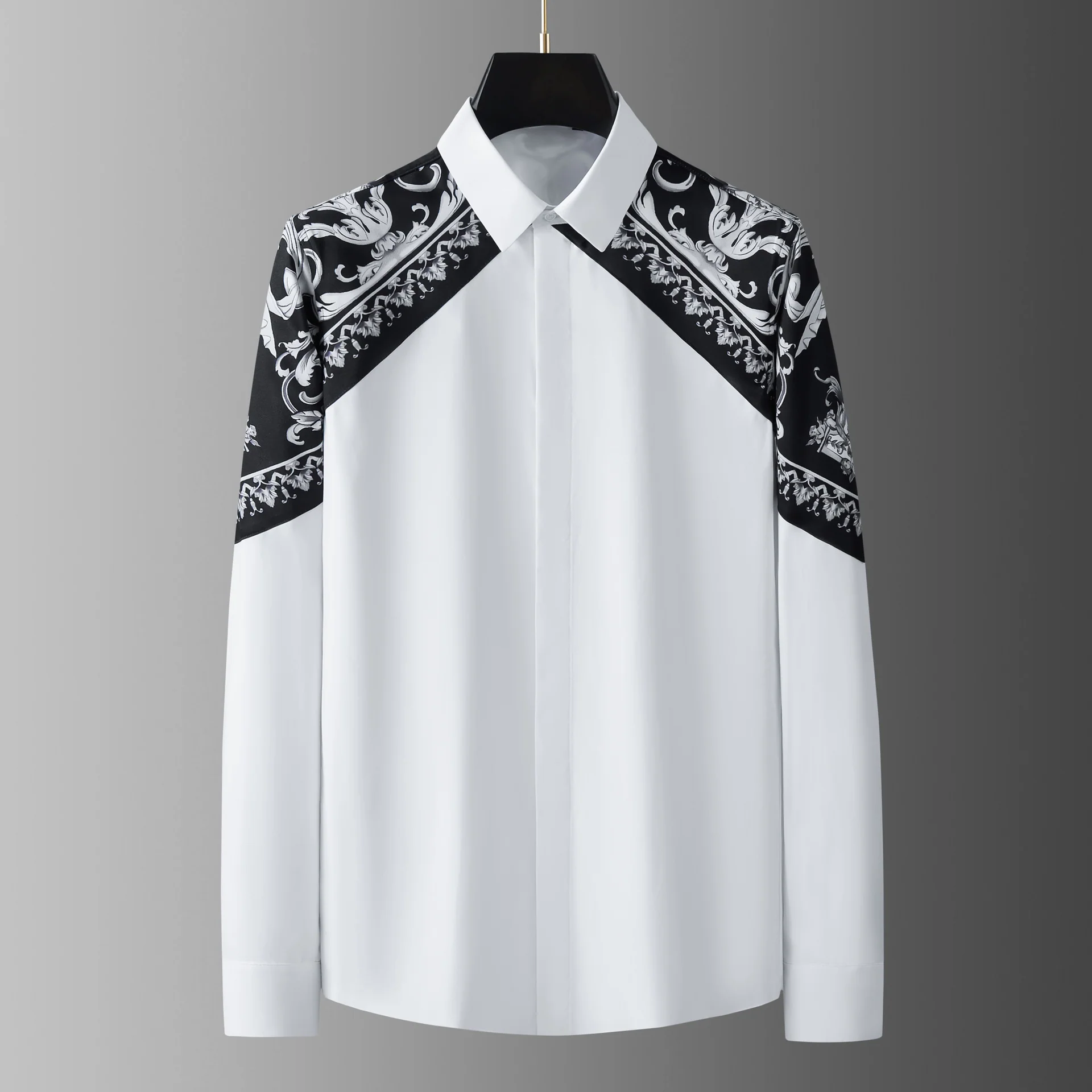 Men's long-sleeved palace flower patchwork shirt - Image 6