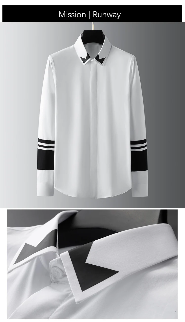 Men's long-sleeved shirt with collar and sleeves in black and white - Image 3