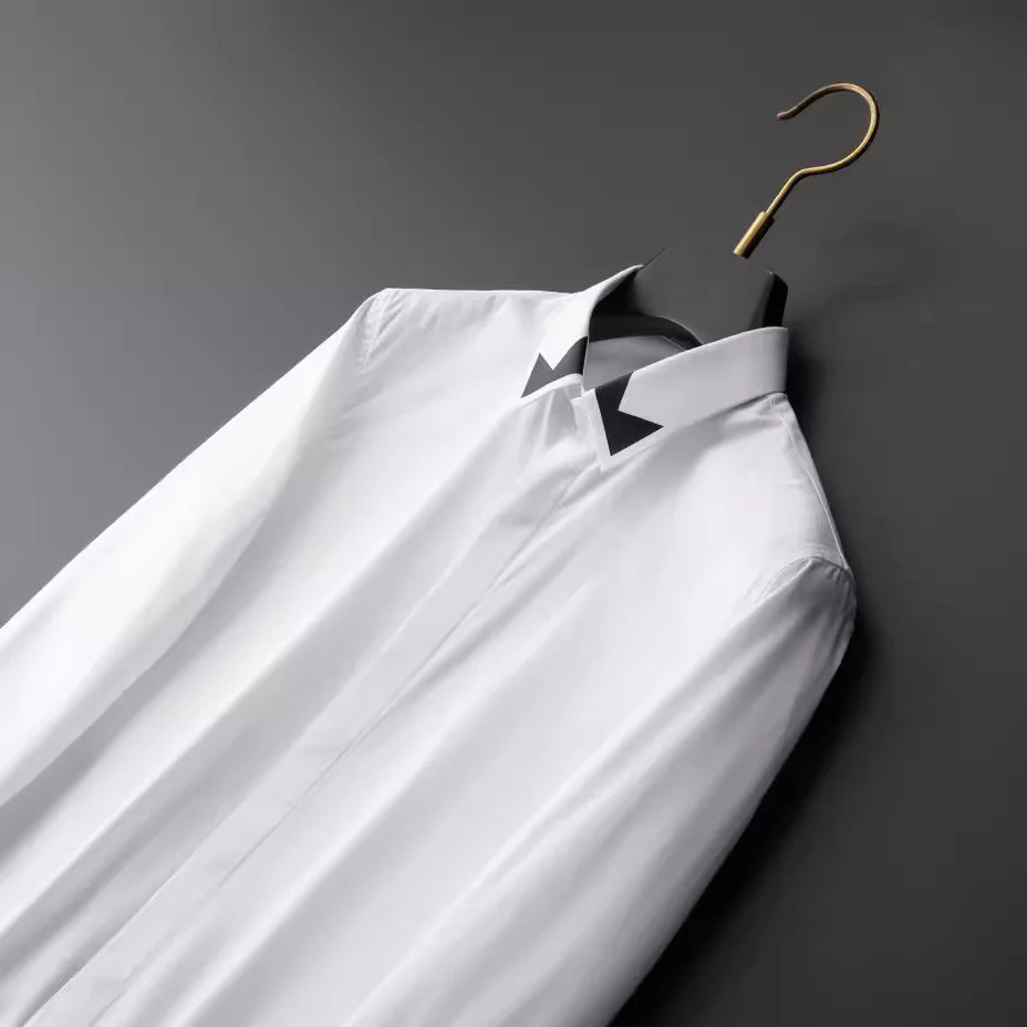 Men's long-sleeved shirt with collar and sleeves in black and white - Image 7