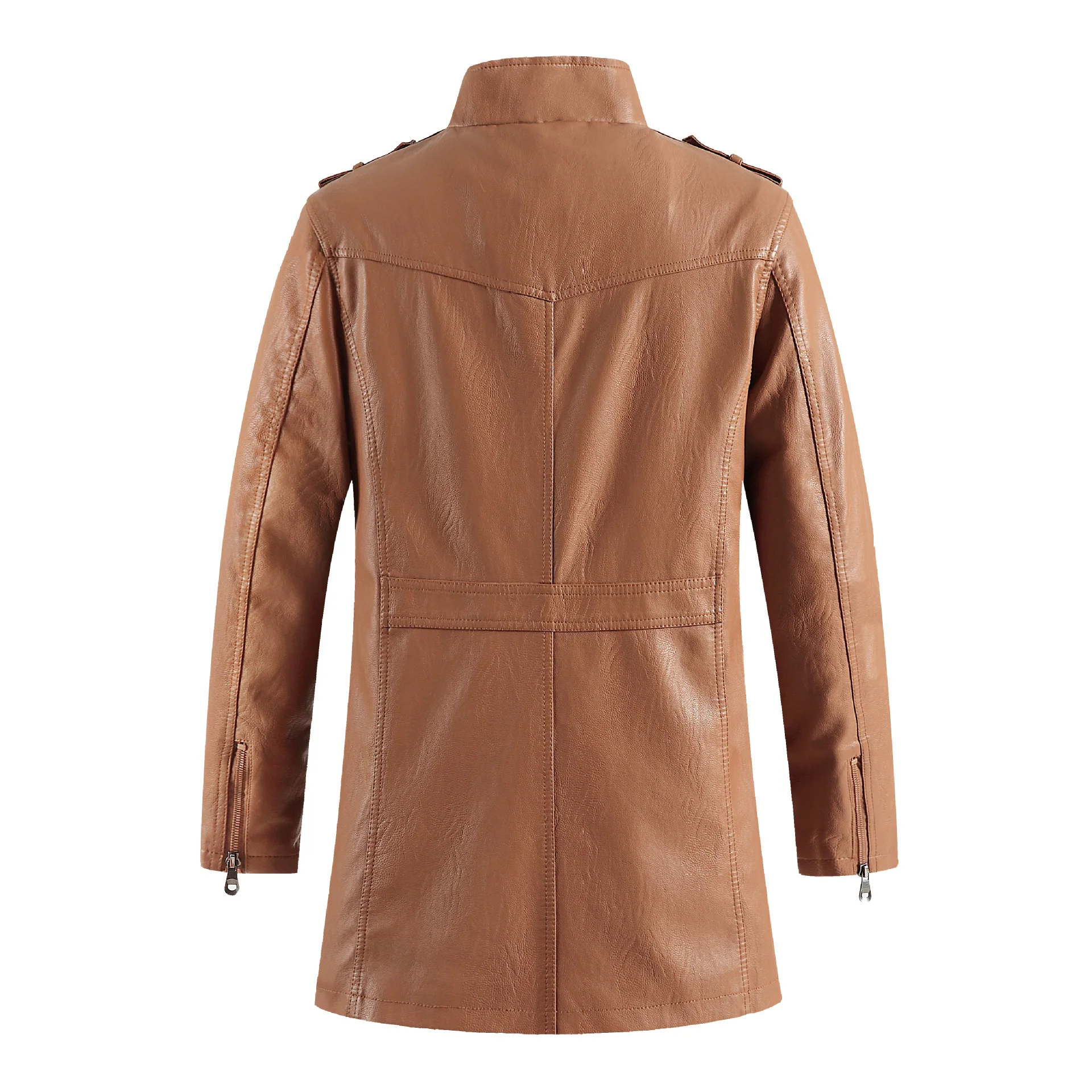 Men's mid-length leather jacket large size PU leather windbreaker men's jacket - Image 5