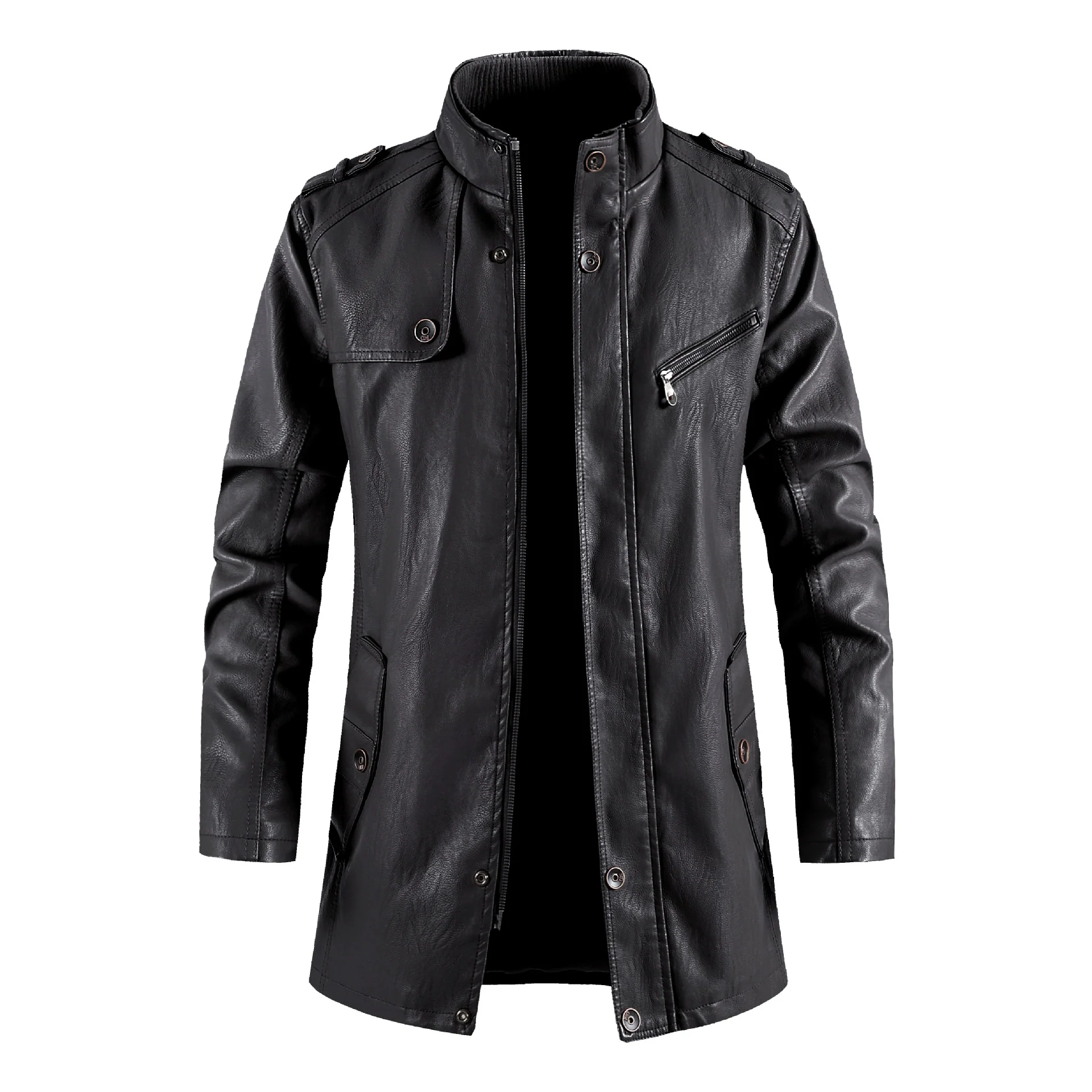Men's mid-length leather jacket large size PU leather windbreaker men's jacket - Image 6