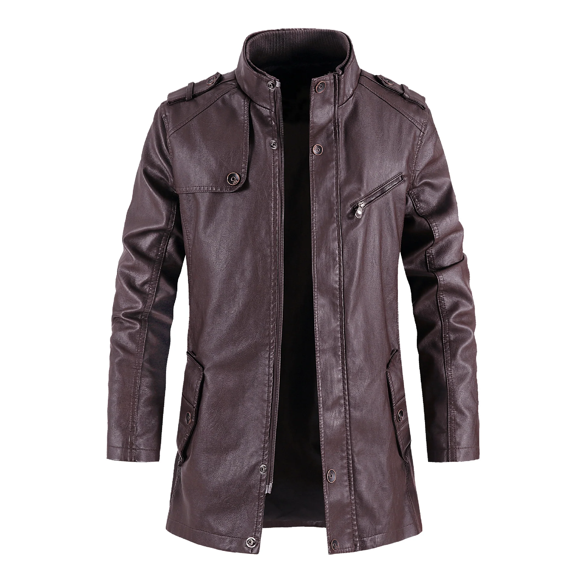 Men's mid-length leather jacket large size PU leather windbreaker men's jacket - Image 8