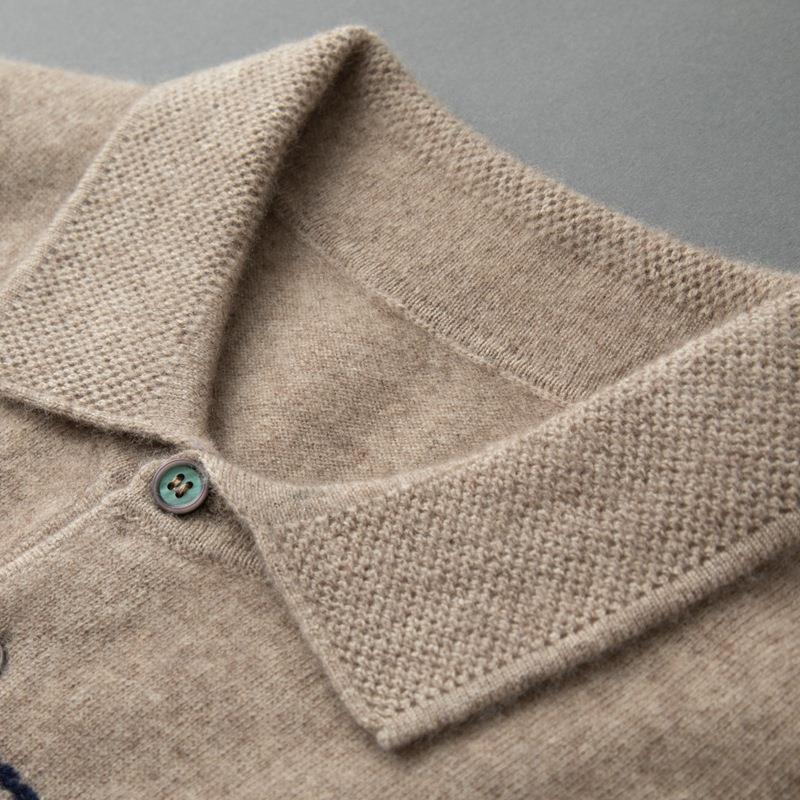 Men's Polo Shirt Collar Cashmere Sweater Fashion Jacquard Striped Sweater Loose Pullover Knitted Bottoming Shirt Top - Image 4