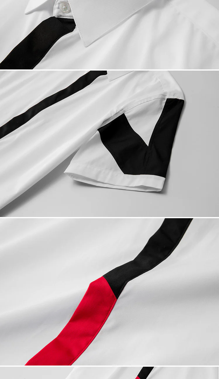 Men's red contrast patchwork shirt - Image 4