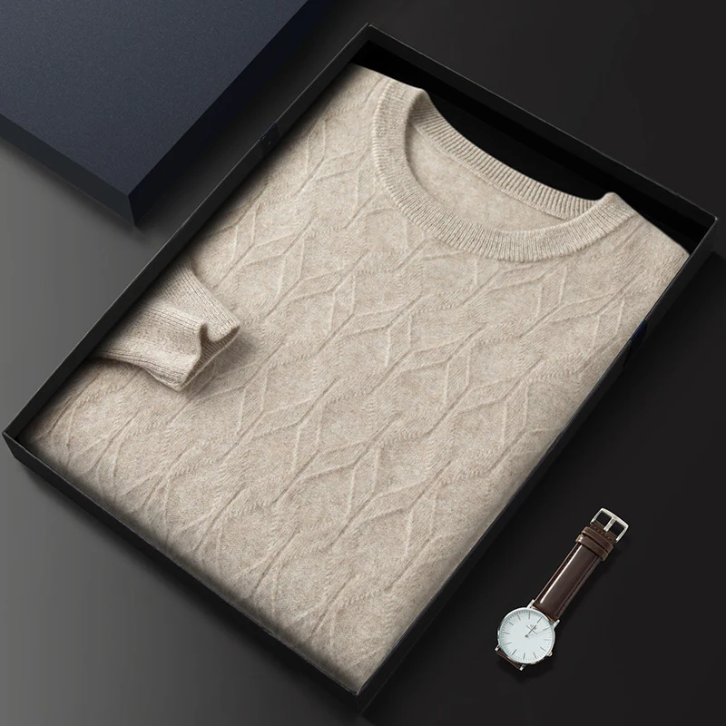 Men's round neck cashmere sweater, warm knitted bottoming shirt, fashionable and casual - Image 6