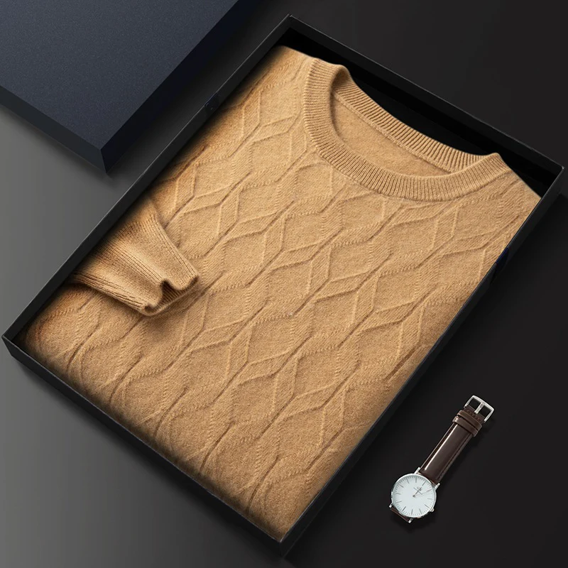 Men's round neck cashmere sweater, warm knitted bottoming shirt, fashionable and casual - Image 7