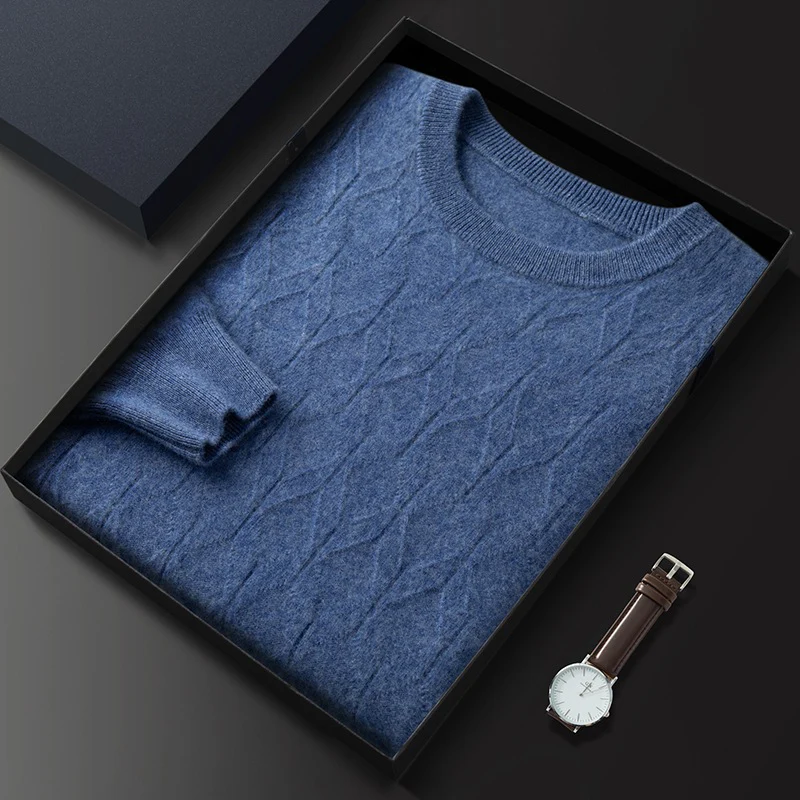 Men's round neck cashmere sweater, warm knitted bottoming shirt, fashionable and casual - Image 9