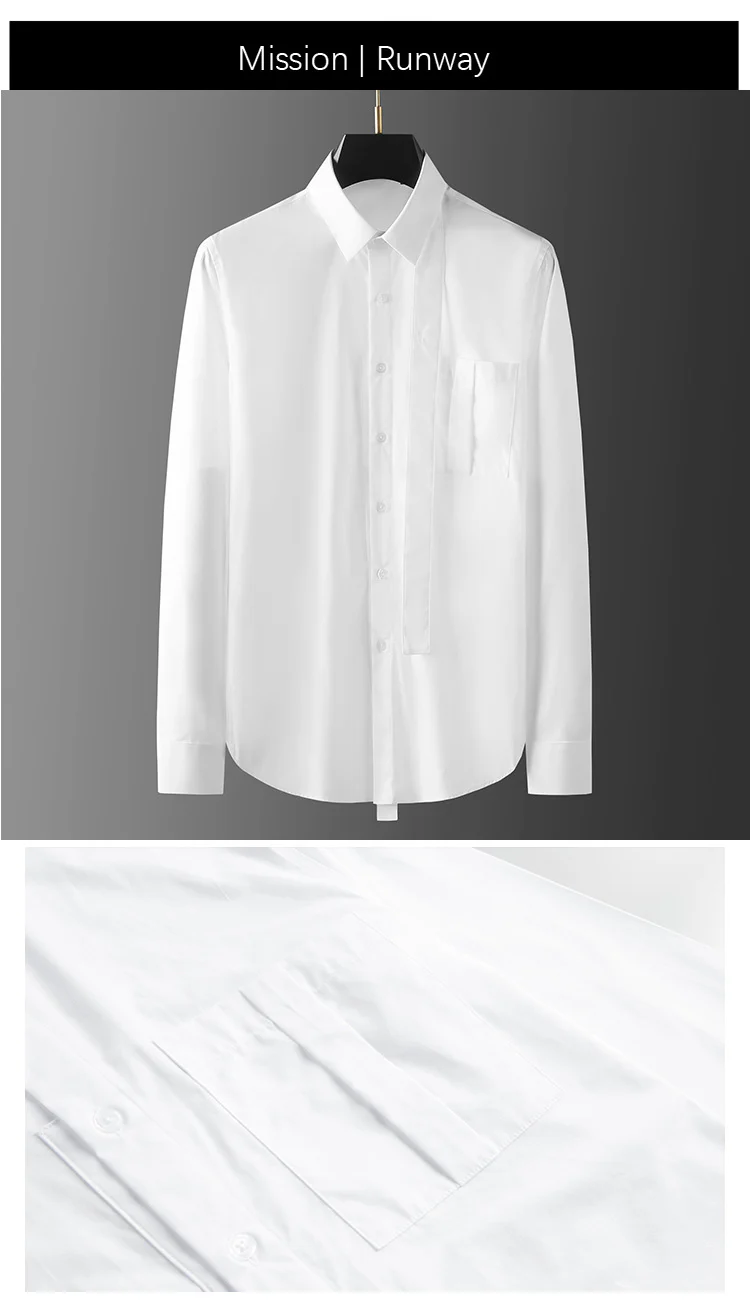 Men's shirt with pocket pleats and ribbon decoration - Image 2