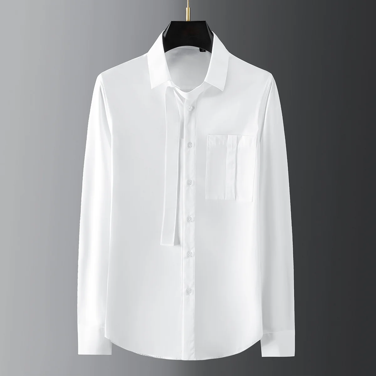 Men's shirt with pocket pleats and ribbon decoration - Image 3