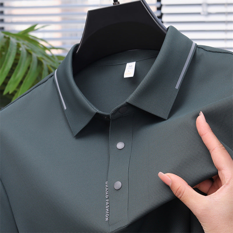 Men's short-sleeved T-shirt Mulberry silk lapel men's thin T-shirt - Image 3