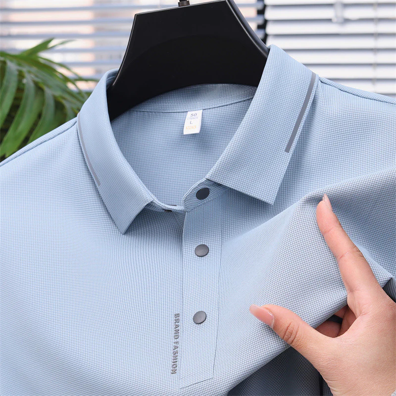 Men's short-sleeved T-shirt Mulberry silk lapel men's thin T-shirt - Image 5