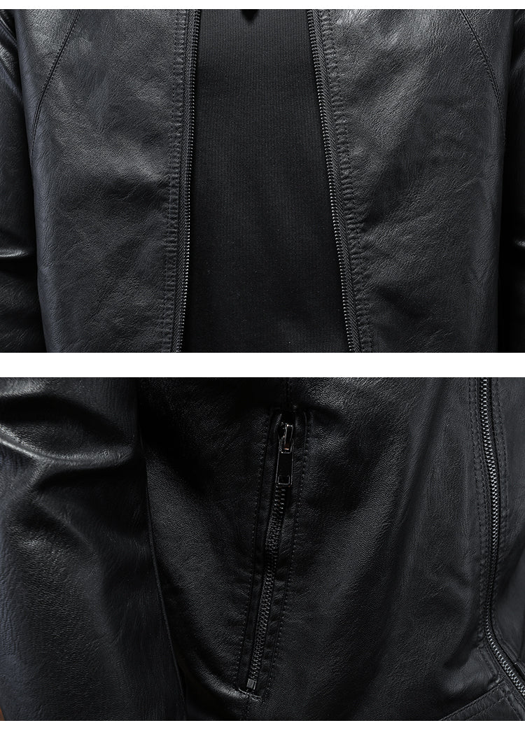 Men's slim-fit stand collar leather jacket - Image 5