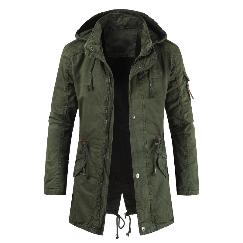 Men's Slim Fit Zipper Cardigan Solid Color Hooded Casual Washed Jacket - Image 3