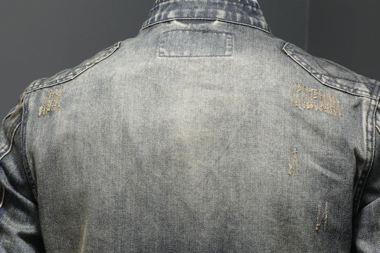 Men's spring denim jacket with stand collar and zipper - Image 5