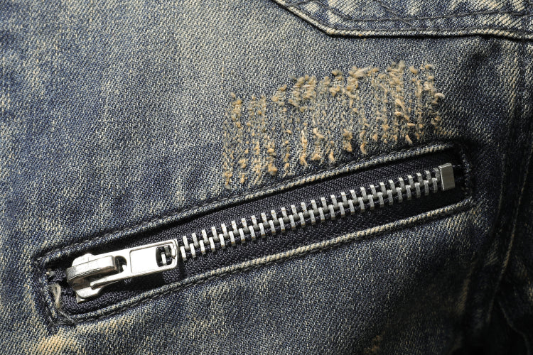 Men's spring denim jacket with stand collar and zipper - Image 7