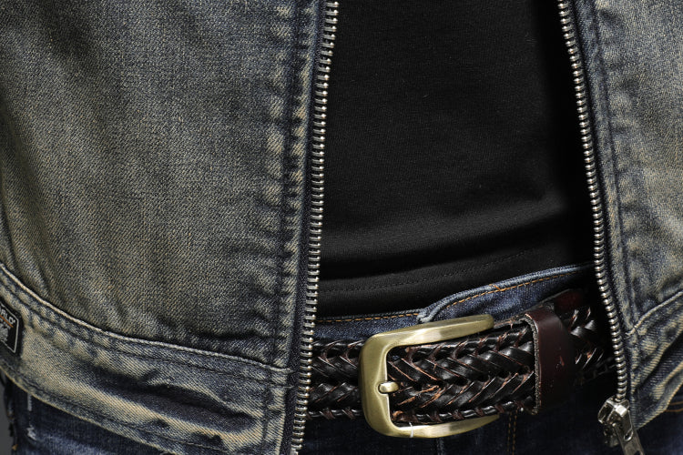 Men's spring denim jacket with stand collar and zipper - Image 8