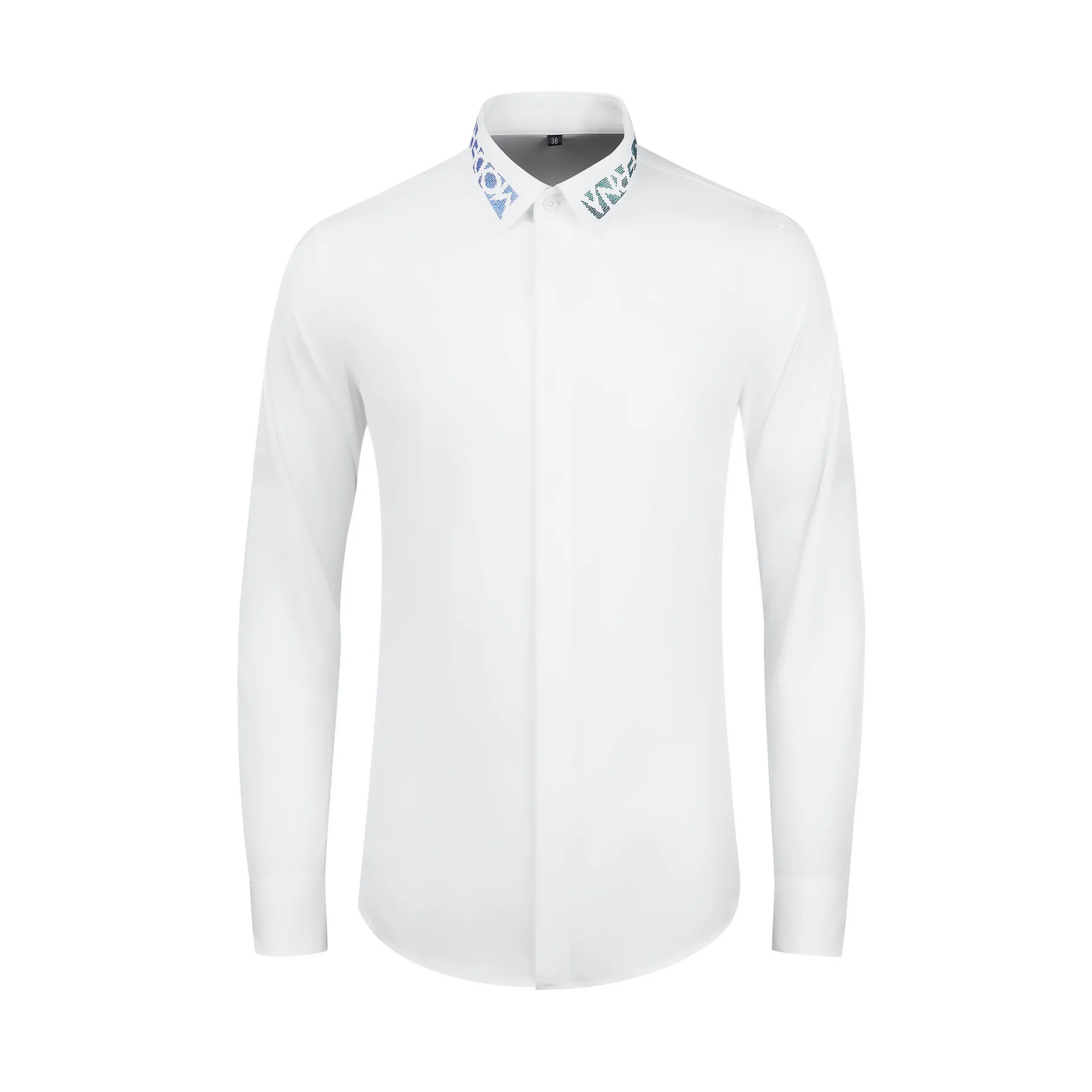 Men's stylish shirt with blue and green diamond geometric pattern - Image 2
