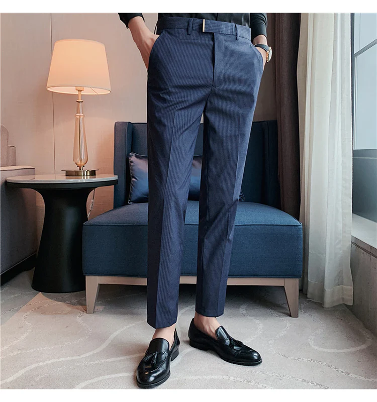 Men's textured pinstripe trousers nine-point suit trousers - Image 6